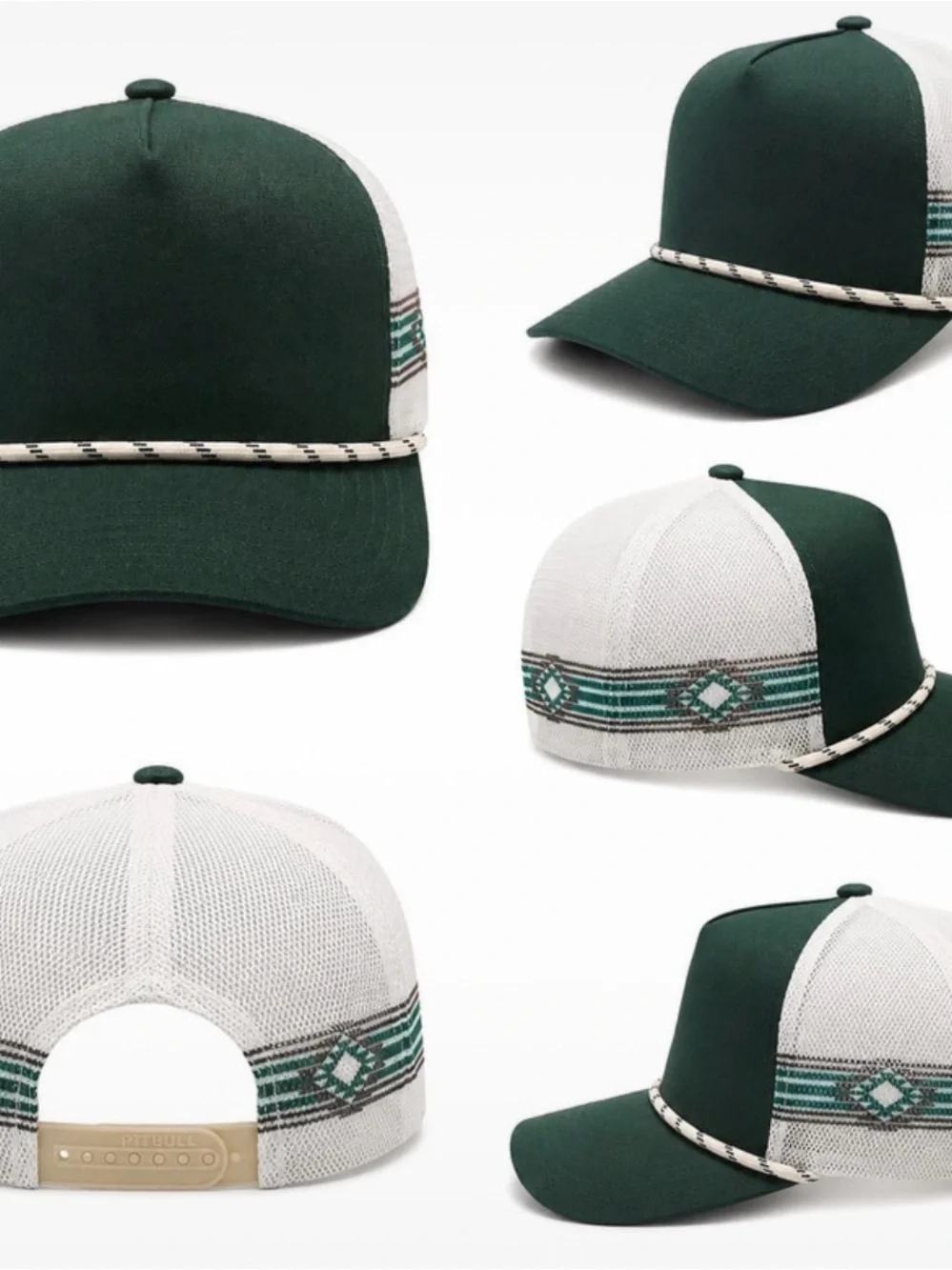 Dark Green and White Trucker Hat with Aztec Accent